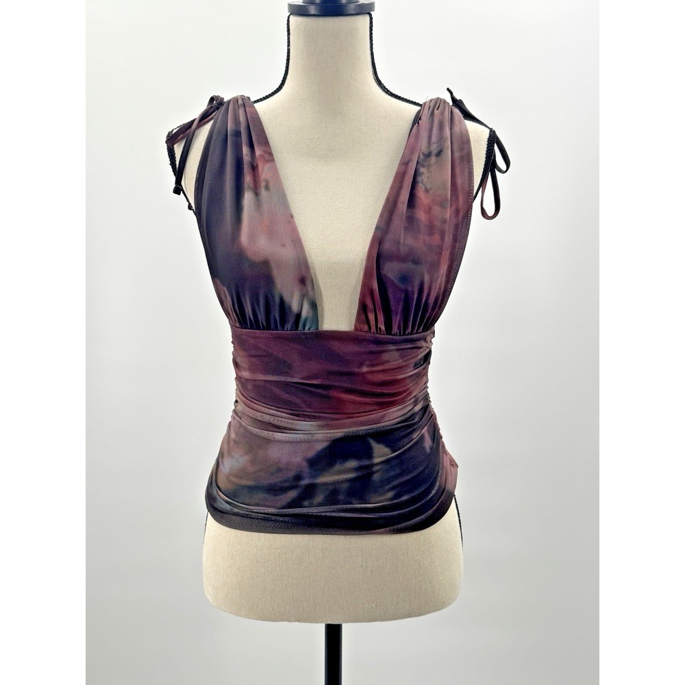 Windsor Whimsigoth Small Top Mesh Deep V Ruched Hammock Tie Straps Dark Fairy